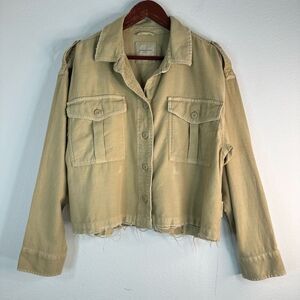 American Eagle Khaki Tan Distressed Military Jacket Womens Medium Utility Cargo